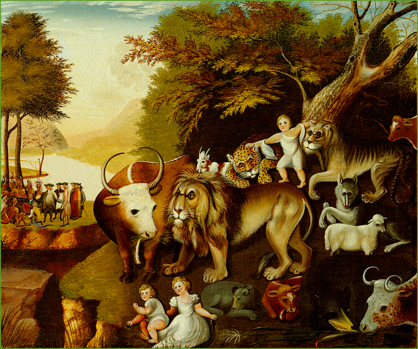 1406x1174 The Lion And The Lamb - Lion Lamb Painting