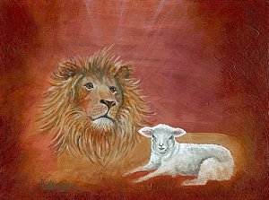 300x223 The Lion And The Lamb Painting By Rita Welegala - Lion Lamb Painting
