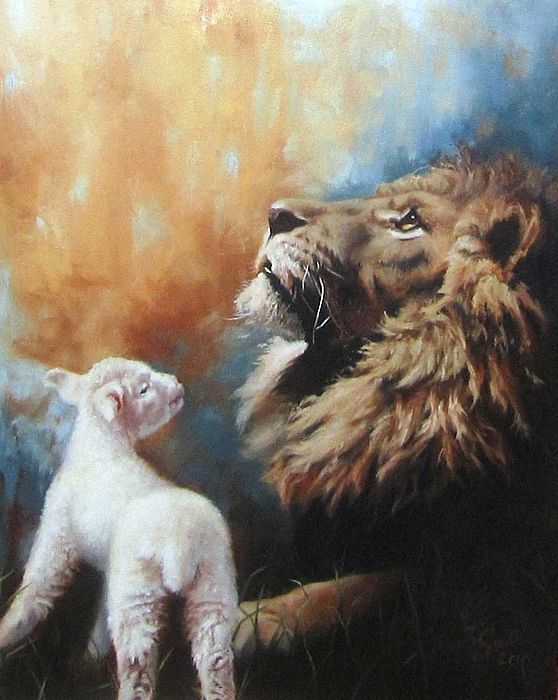 558x700 The Lion And The Lamb Painting By Sarah Good Lindsy's Art Ideas - Lion Lamb Painting