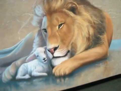 480x360 The Lion And Lamb - Lion Lamb Painting