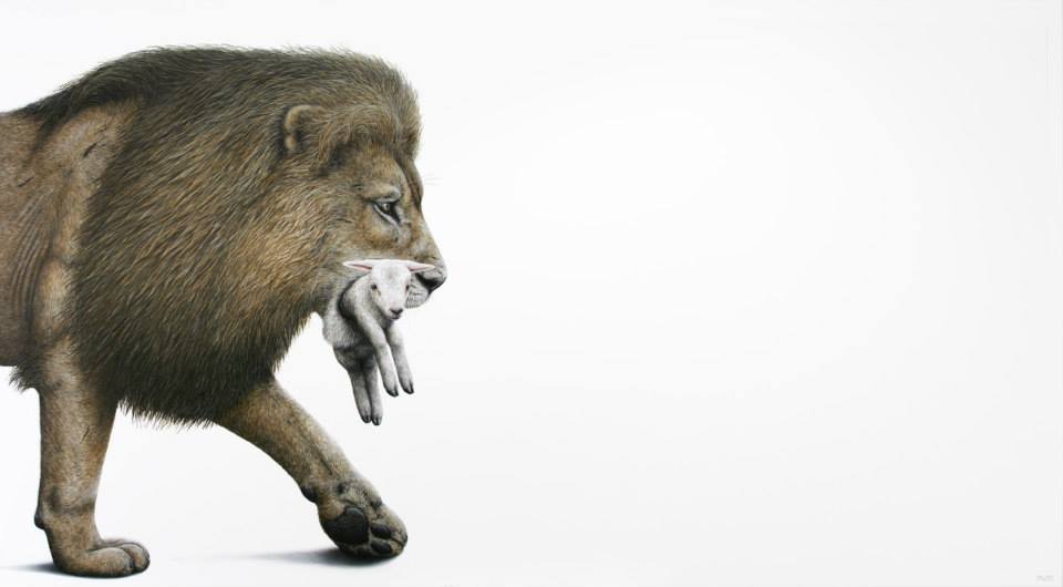 960x530 The Finished Painting By Marcel Witte That Shows A Powerful Lion - Lion Lamb Painting