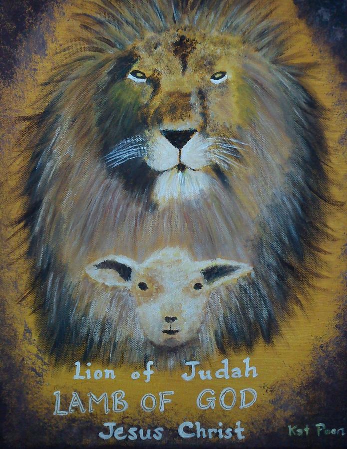 695x900 Lion And The Lamb Painting By Kat Poon - Lion Lamb Painting
