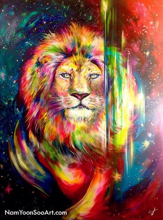 521x700 Gorgeous Lion Of Judah Prophetic Art Painting, In Reds And Pink - Lion Of Judah Painting