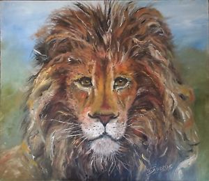 300x260 Hand Painted Lion Oil Painting On Canvas, Signed Ebay - Lion Oil Painting