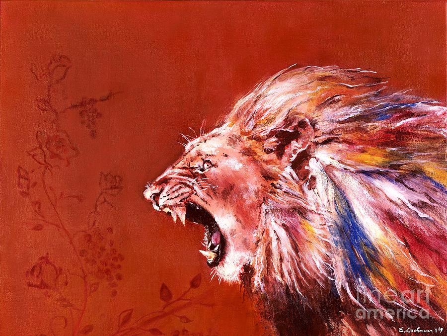 900x676 Lion's Roar Painting By Elizabeth Lachmann - Lion Painting