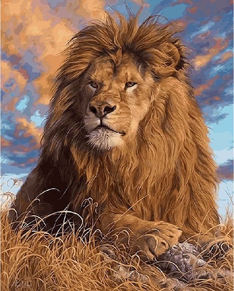 480x598 Lion Diy Canvas Wall Painting By Numbers Kit American Wall Decor - Lion Painting
