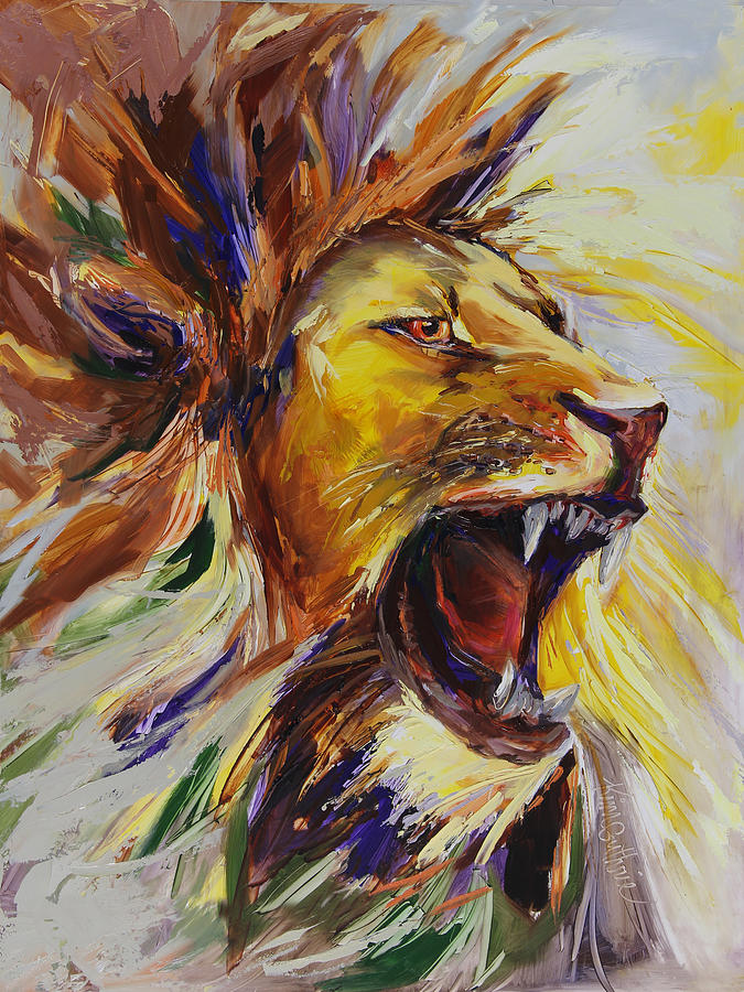 675x900 Roar Painting Of A Lion Painting By Kim Guthrie - Lion Painting