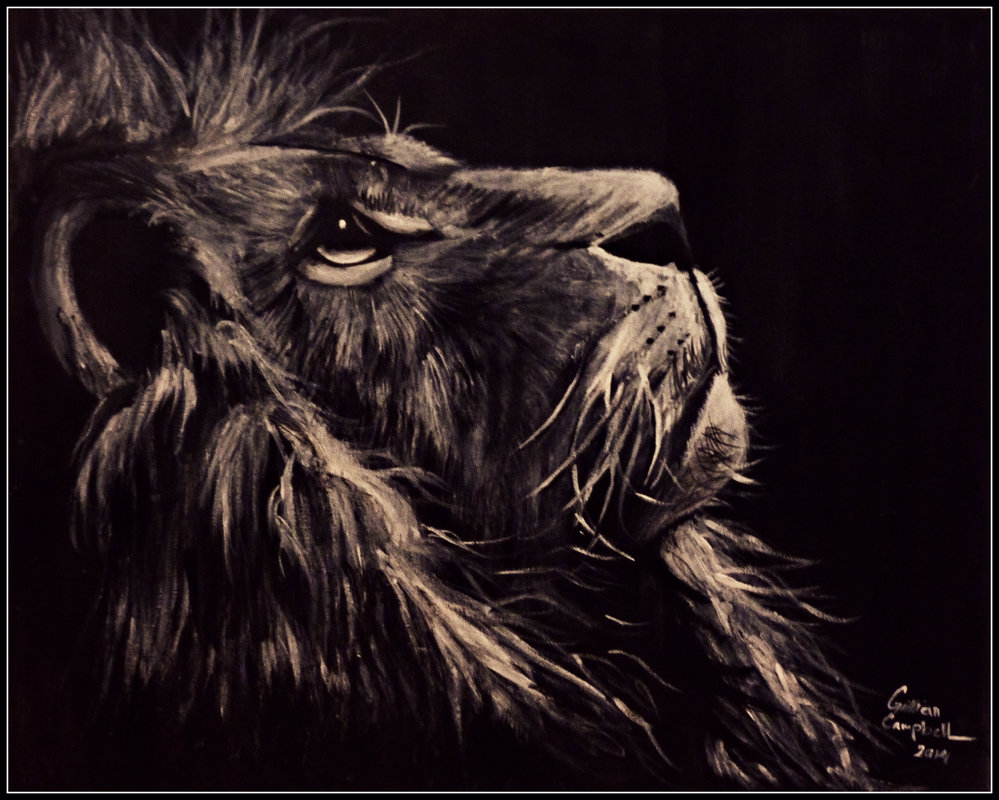 999x800 Black And White Lion Painting By Gilly15 - Lion Painting Black And White