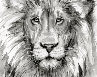 340x270 Lion Painting Etsy - Lion Painting Black And White