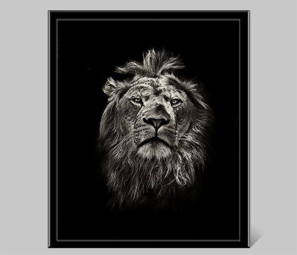 1000x858 Masterly Black Lion Painting Wall Art On Canvas Animal - Lion Painting Black And White