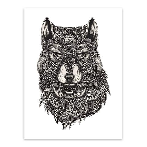 480x480 Modern Abstract Black White Animal Head Lion Tiger Art Print - Lion Painting Black And White