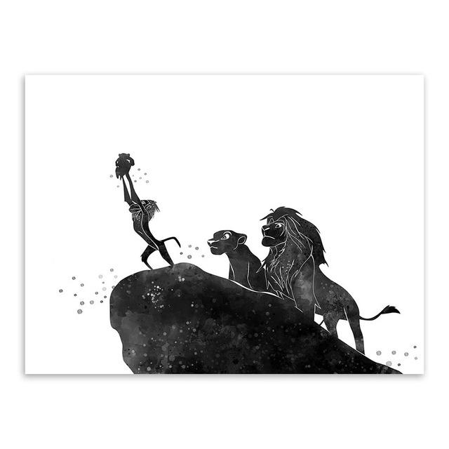 640x640 Pop Movie Poster Lion King Cartoon Canvas Black White Large Art - Lion Painting Black And White