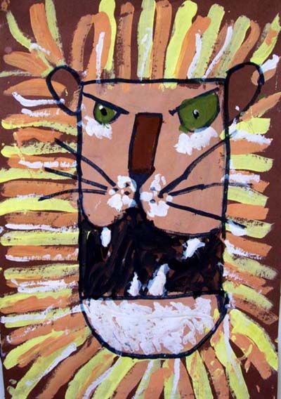 400x568 Pin By V. Caloor On African Art Art Lessons, Child - Lion Painting For Kids
