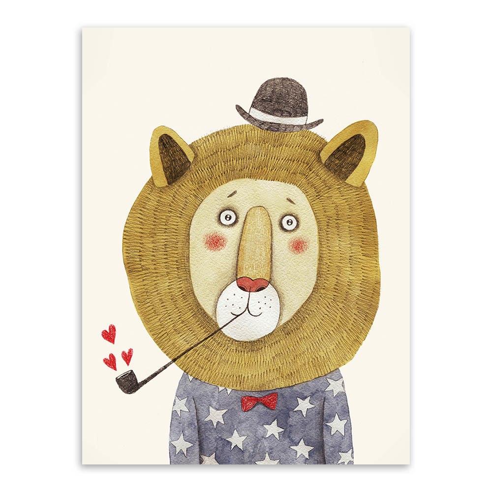 1000x1000 Watercolor Nordic Cartoon Animal Lion Bear Panda Prints Poster - Lion Painting For Kids