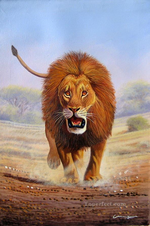 593x896 Mugwe Advancing Lion Painting In Oil For Sale - Lion Painting Images