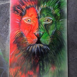 300x300 Original Acrylic Amp Spray Paint On Canvas Lion Painting 24 W X 37 - Lion Painting Images