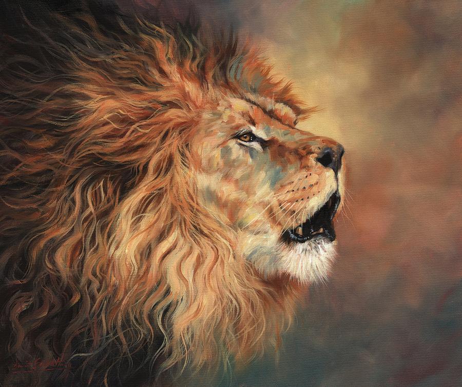 900x755 Lion Roar Profile Painting By David Stribbling - Lion Roaring Painting