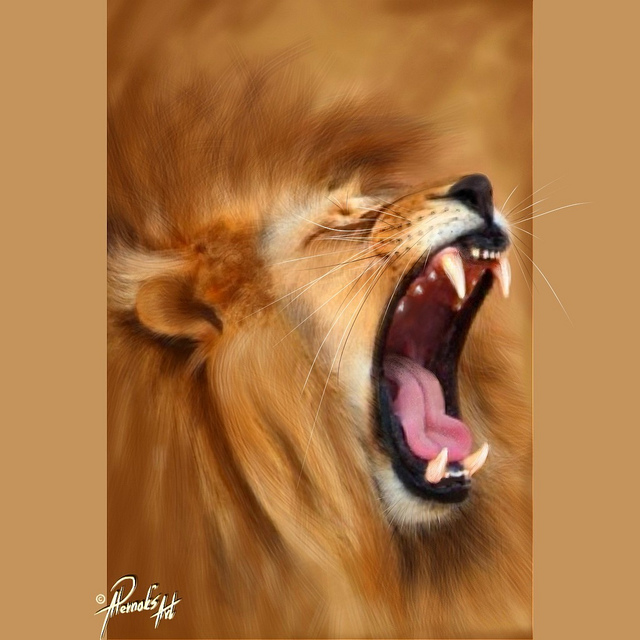 640x640 Lion Roar View On Black Finger Painted On Iphone 3gs - Lion Roaring Painting