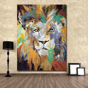 300x300 Hand Painted Coloured Lion On Canvas Large Art Oil Painting Wall - Lion Wall Painting