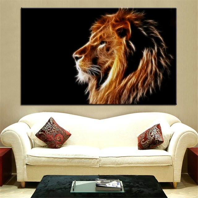 640x640 Large Size Printing Oil Painting Glowing Lion Wall Painting Decor - Lion Wall Painting