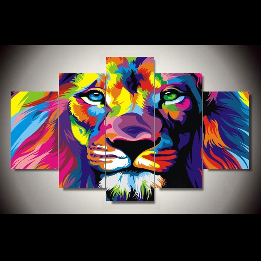 1001x1001 Phoenix Home Modern Decoration 5 Panels Colorful Lion Canvas - Lion Wall Painting