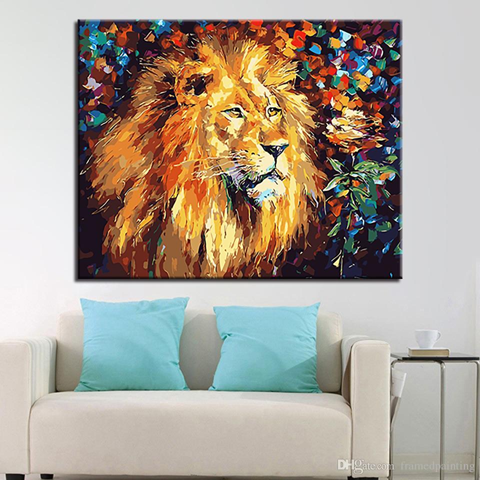 960x960 2018 Framework Diy Oil Painting By Numbers Kits Coloring Lion King - Lion Wall Painting