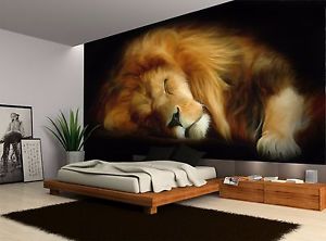 300x222 Beautiful Painting Black Sleep Lion Wall Mural Photo Wallpaper - Lion Wall Painting