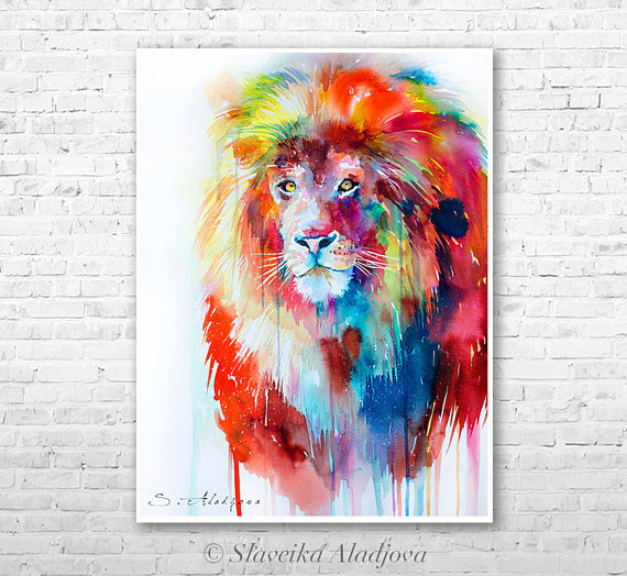 570x524 Lion Watercolor Painting Print By Slaveika Aladjova Art - Lion Watercolor Painting