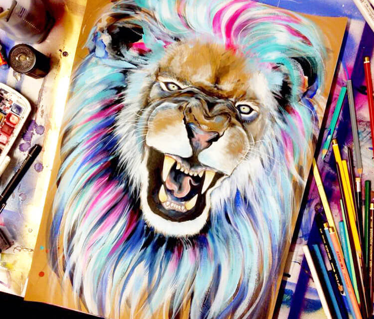 750x640 Pixie Lion Watercolor Painting By Pixie Cold No. 2234 - Lion Watercolor Painting