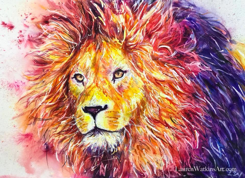 960x696 Wise Lion Watercolor Painting Lauren Watkins Art - Lion Watercolor Painting