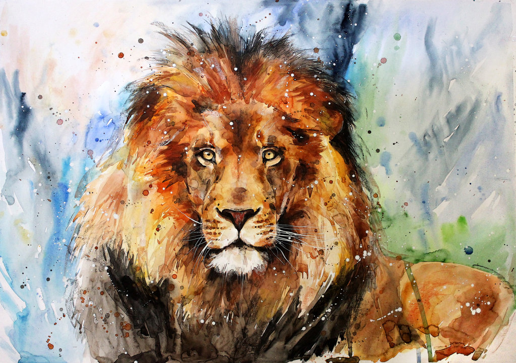 1024x720 Lion By Elenashved - Lion Watercolor Painting