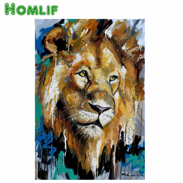 640x640 Homlf Diy Diamond Lion Watercolor Painting Mosaic Painting Cross - Lion Watercolor Painting