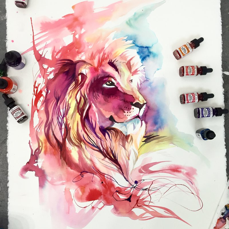800x800 Lion Splash By Lucky978 - Lion Watercolor Painting