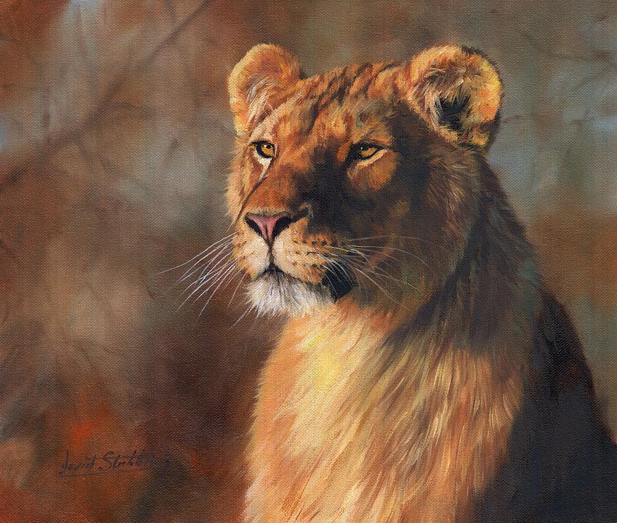 900x764 Lioness Portrait Painting By David Stribbling - Lioness Painting