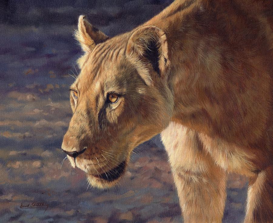900x734 Luangwa Princess Painting By David Stribbling - Lioness Painting