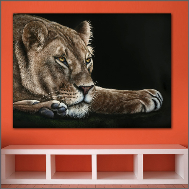 640x640 Printing Big Cats Lions Painting Art Lioness Black Art Picture - Lioness Painting