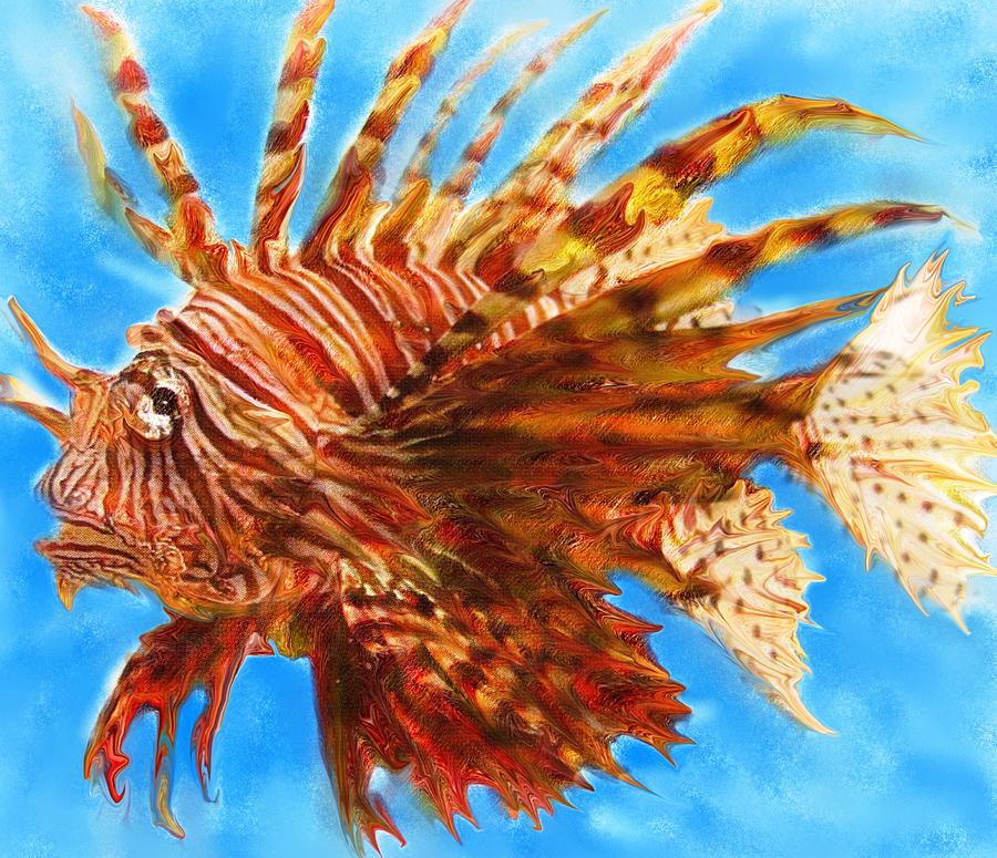 900x775 Lion Fish Painting By David Raderstorf - Lionfish Painting