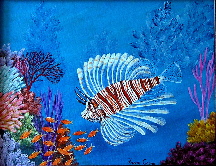 900x693 Lion Fish Painting By Fram Cama - Lionfish Painting