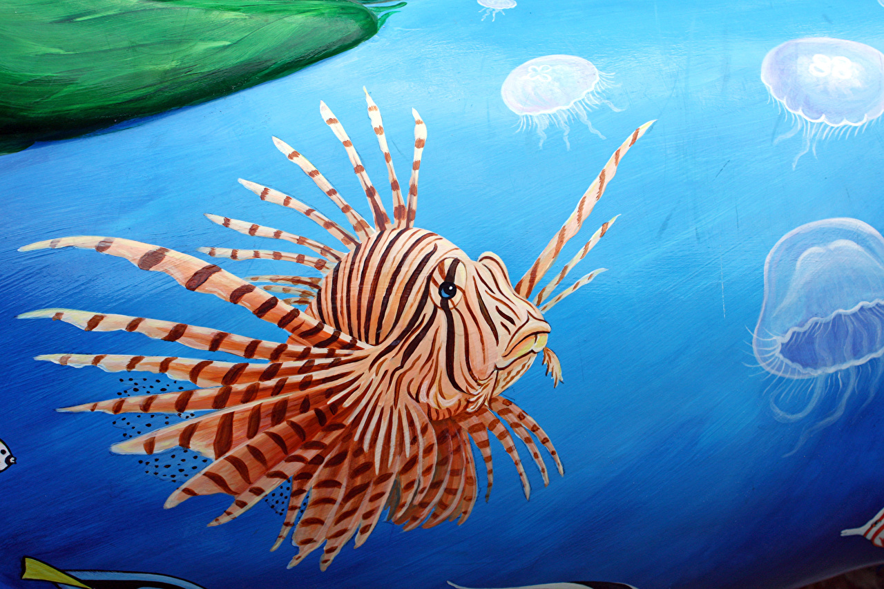 1280x853 Photo Zebrafish Fish Underwater World Animals Painting Art - Lionfish Painting