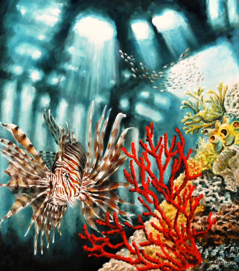 804x912 Vera Cauwenberghs Fine Art Painter Oil Painting Ocean Reef - Lionfish Painting