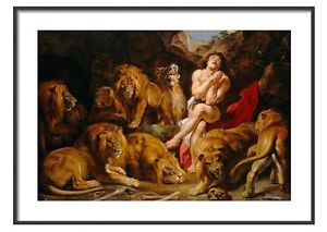 300x213 Daniel In The Lion's Den Painting Canvas Print Reproduction Art - Lions Den Painting