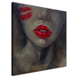 300x300 Kissed Woman Red Lips On Framed Canvas Wall Art Prints Oil - Lip Painting On Canvas