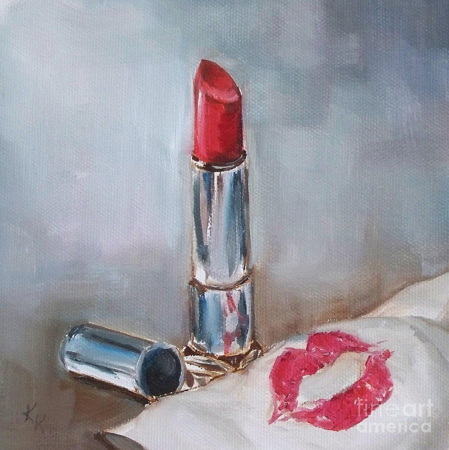 897x900 Lipstick Kiss Painting By Kristine Kainer - Lipstick Painting