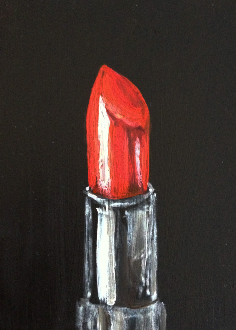750x1050 Texas Contemporary Fine Artist Kristine Kainer Miniature Painting - Lipstick Painting