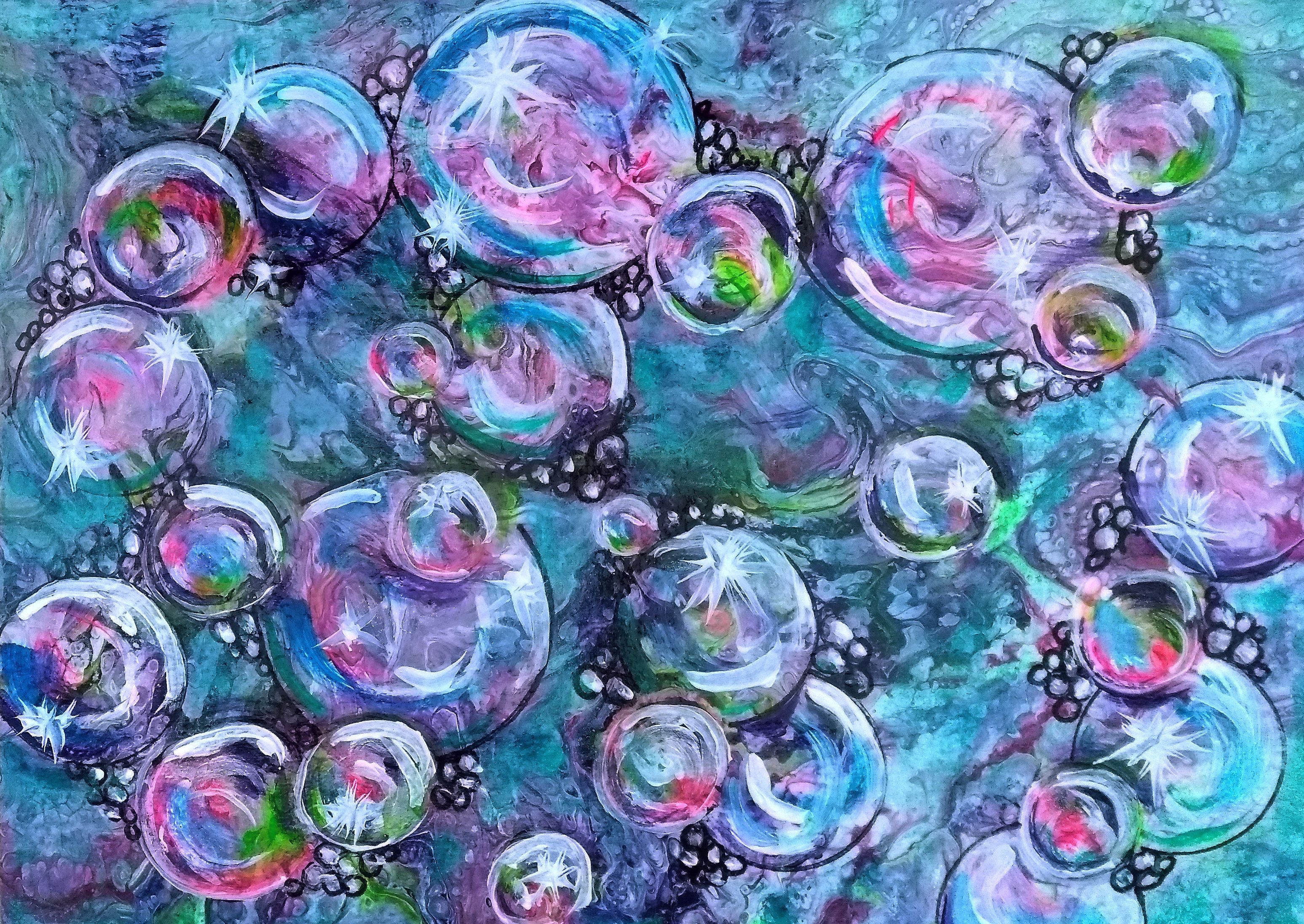 3095x2193 Using Poured Acrylics As A Background To A New Painting - Liquid Acrylic Painting