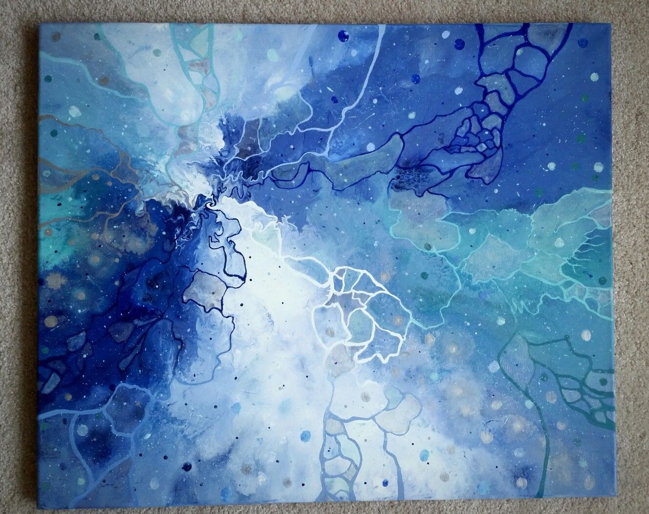 1328x1052 Fluid Liquid Acrylic Painting. Blue Green And White Painting - Liquid Acrylic Painting