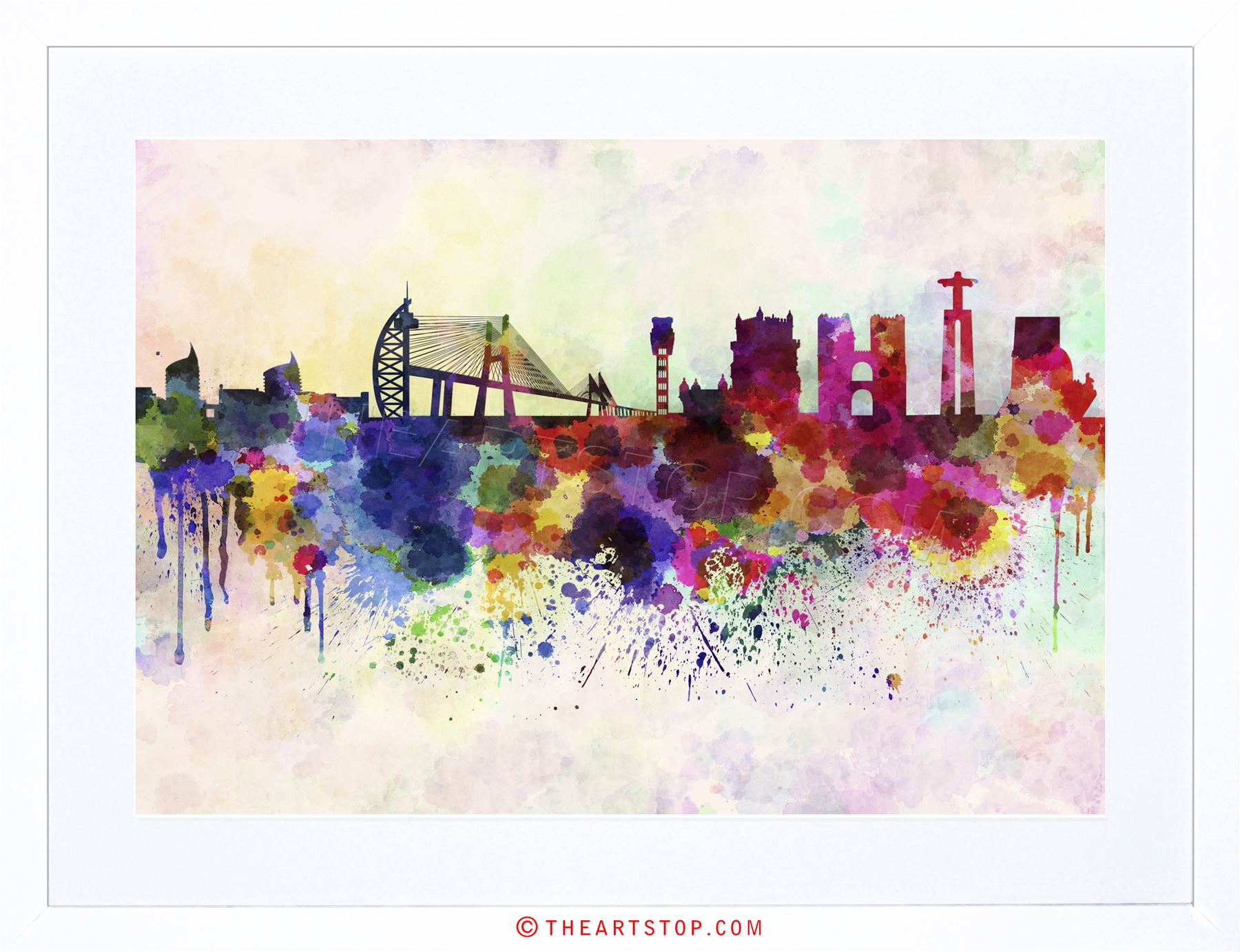 1800x1382 Painting Cityscape Paint Splash Skyline Lisbon Framed Print - Lisbon Painting