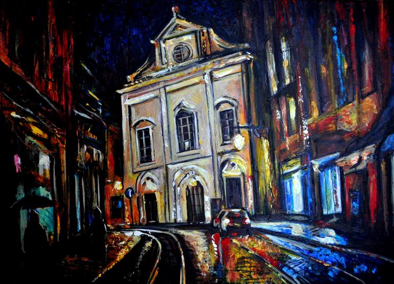 770x555 Saatchi Art Night Rain In Lisbon Painting By Alex Solodov - Lisbon Painting