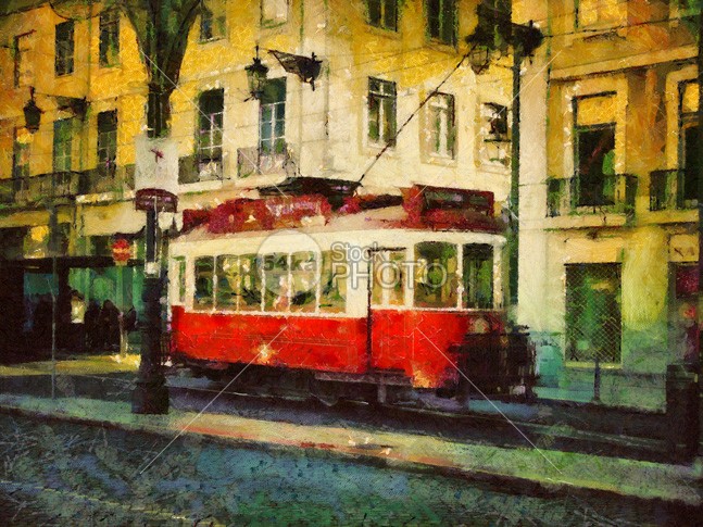 647x485 Tram In Lisbon Painting - Lisbon Painting