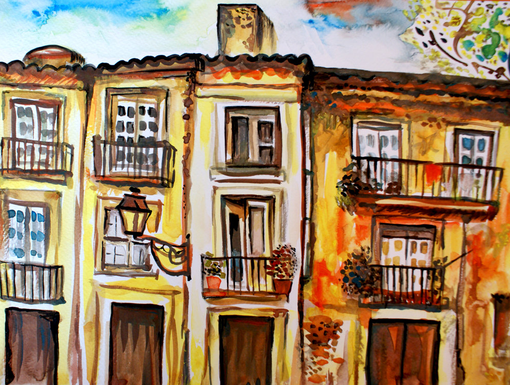 994x750 Watercolor Lisbon Portugal Painting Fine Art Print Old - Lisbon Painting